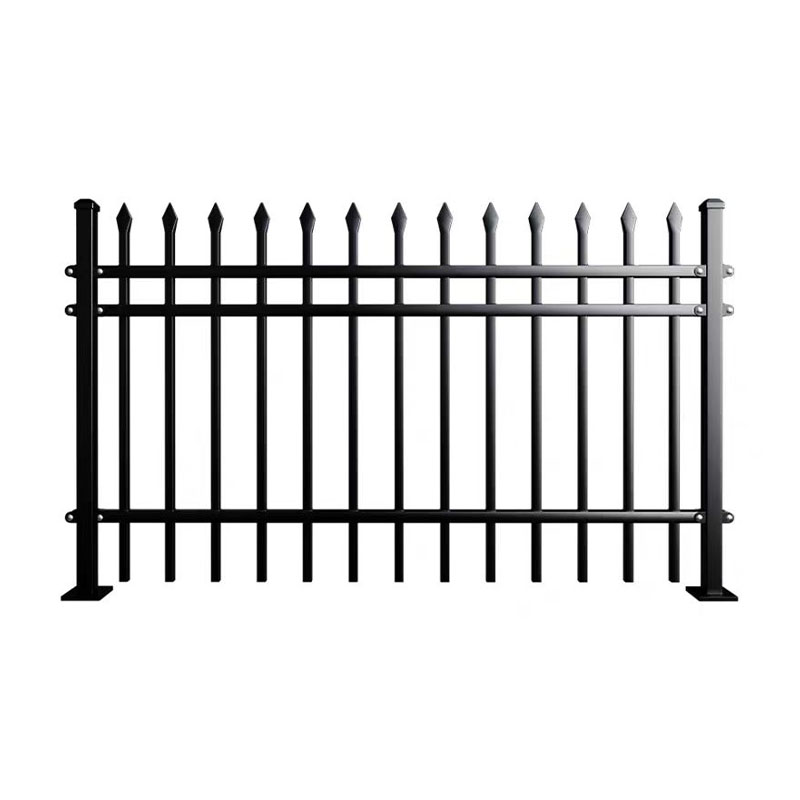 Simple 3 Rail Spear Top Galvanized Steel Perimeter Fence